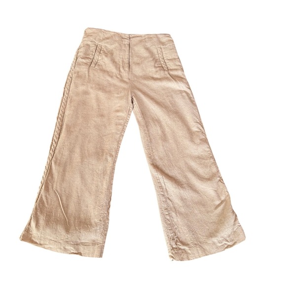 Jason Wu Pants - Jason Wu Tan Wide Leg Cropped Pants High Waist Linen Braided Detail Casual SZ 6